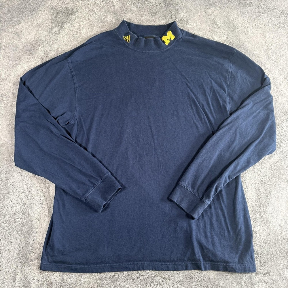 Vintage Michigan Wolverines Shirt Mens XL Blue NCAA Adidas Mock Neck Long Sleeve